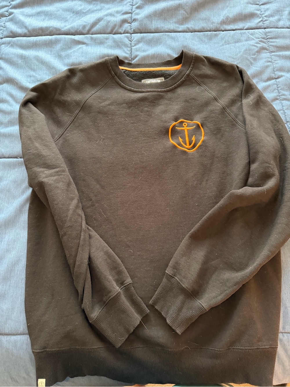 Captain Fin Men's Black Sweatshirt with Orange Anchor Embroidery